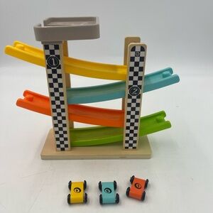 Top Bright Wooden Race Track Car Ramp Racer With 3 Mini Cars